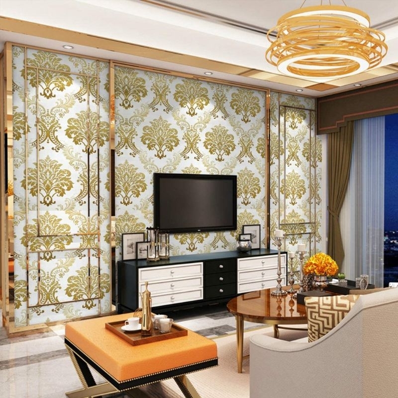 wallpaper dinding termurah motif batik emas