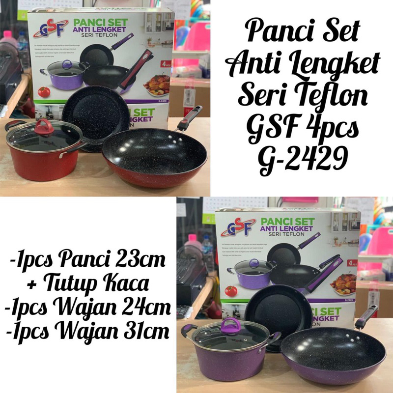Panci Set GSF Isi 4Pcs Panci Anti Lengket Seri Teplon Bisa Dikirim Instan✨