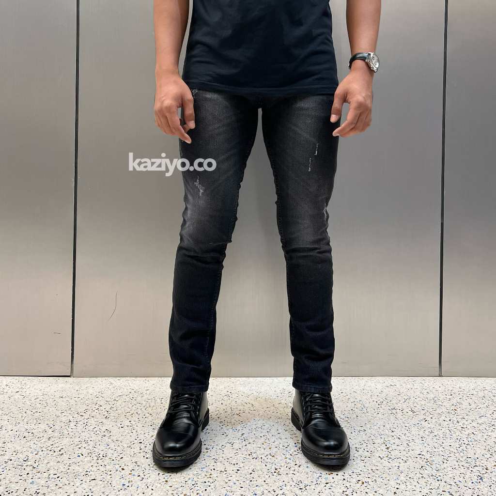 Celana Jeans Panjang Polos Cakar Hitam Pria Distro Slimfit Dewasa