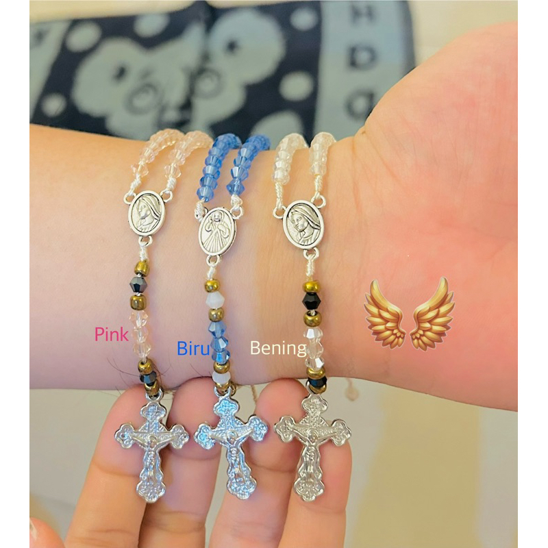 Gelang rosario ajustable bracelet elegant simple rosary pocket katholik katolik dengan salib lilit