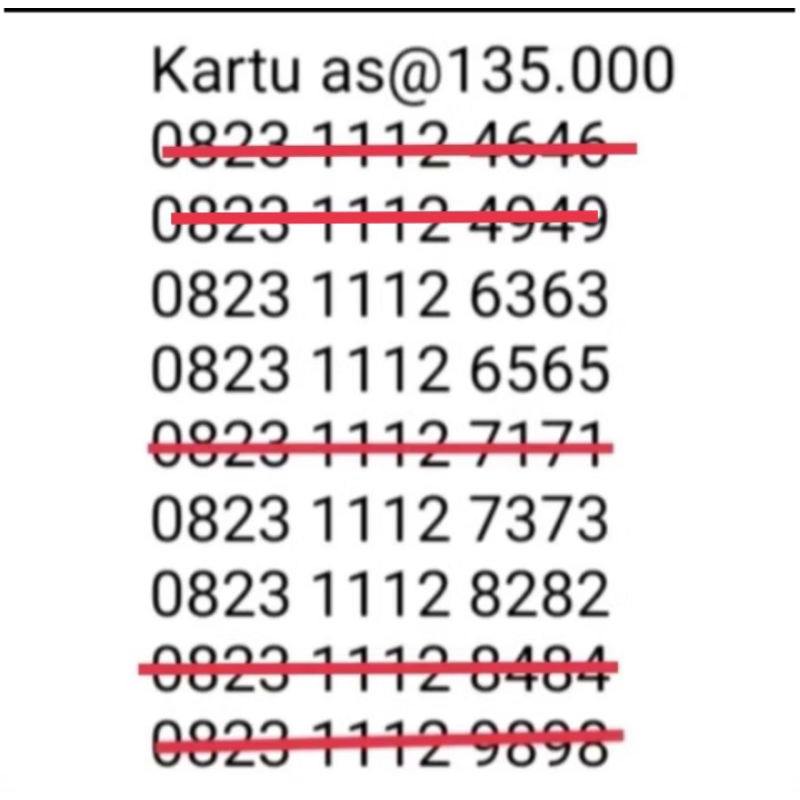 nomor cantik kartu as 08** 1112 ****(6363,6565,7373,8282)nocan-kartu-perdana-telkomsel