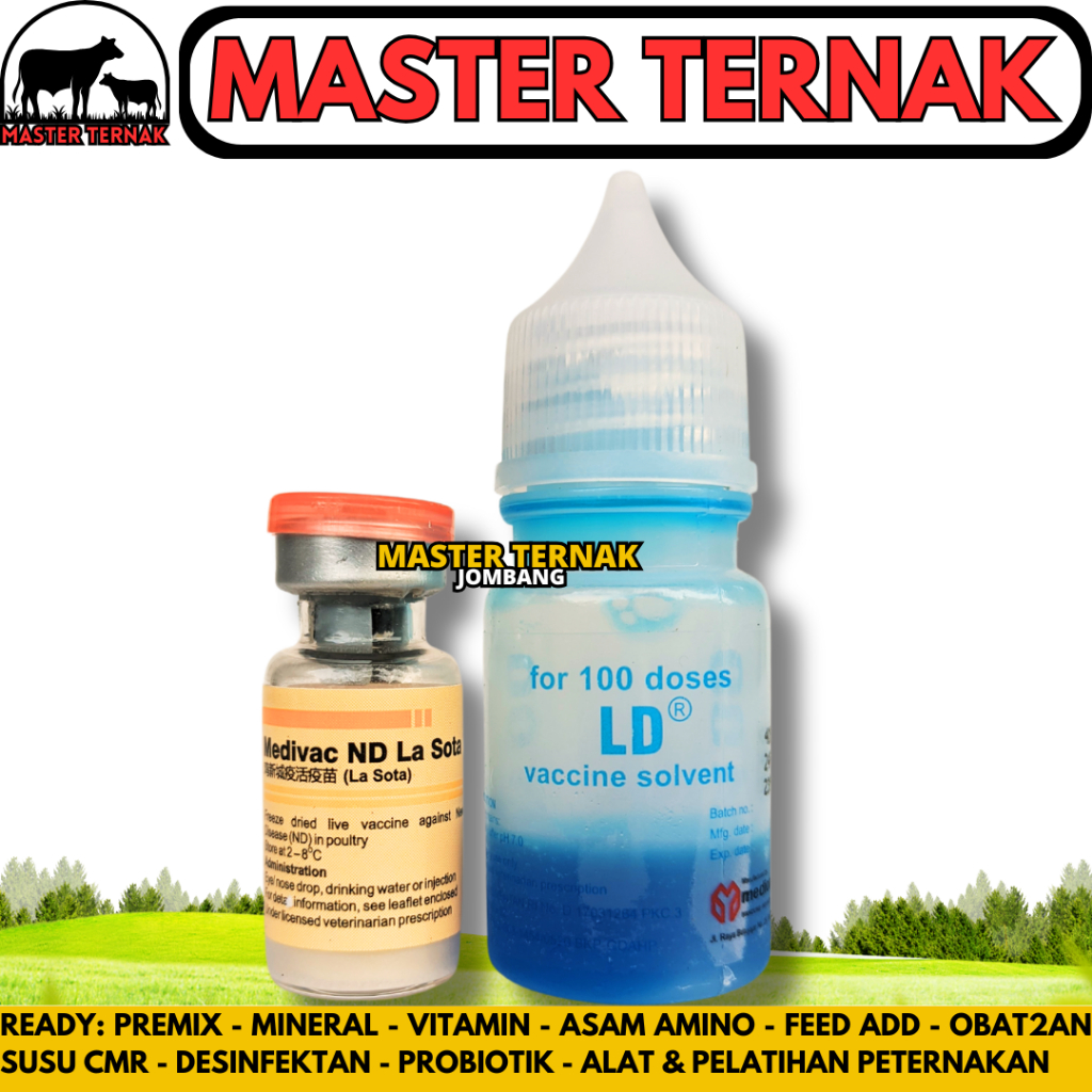 VAKSIN ND LASOTA DOSIS 100 EKOR + PELARUT MEDIVAC MEDION - Vaksin Ayam Tetes Mata Nd Lassota Tetelo