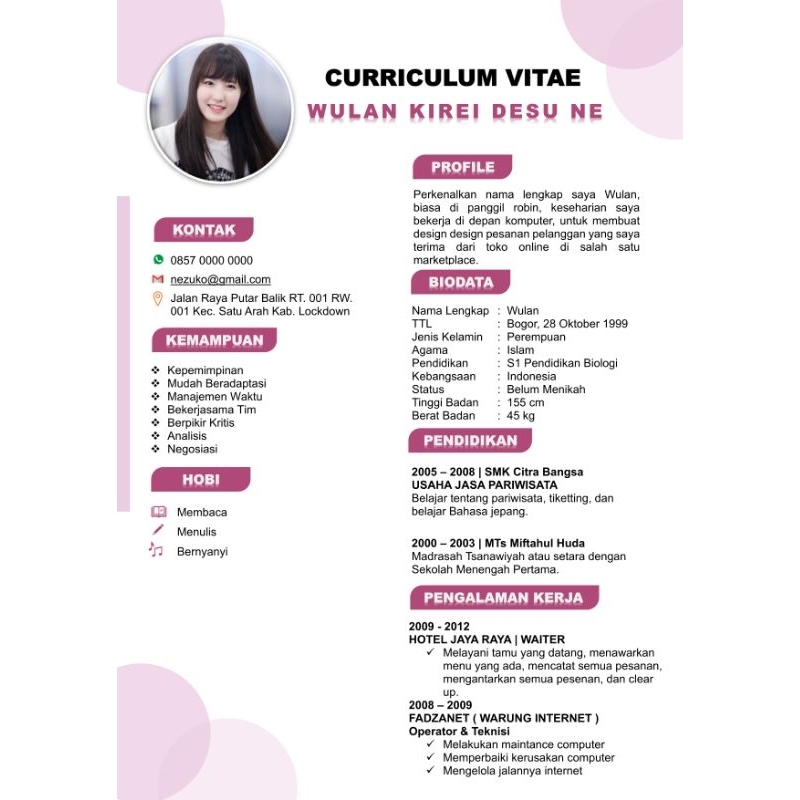 Cv Lamaran Jasa Pembuatan Cv dan Lamaran Kerja Jasa Promo Paket CV 021
