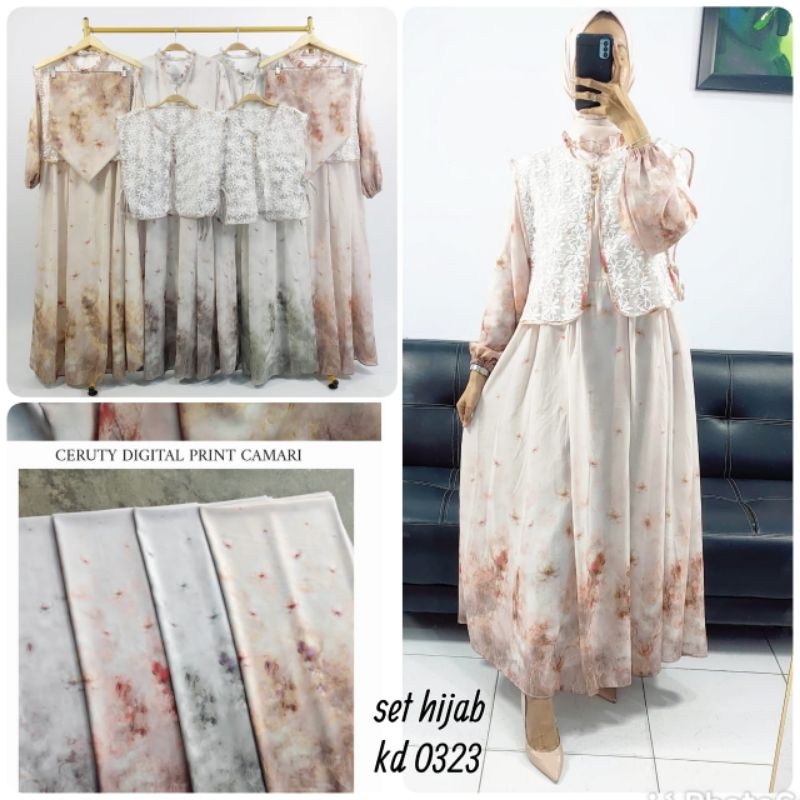 Gamis Pesta Aurel Maxi Dress Set Hijab Vest Premium