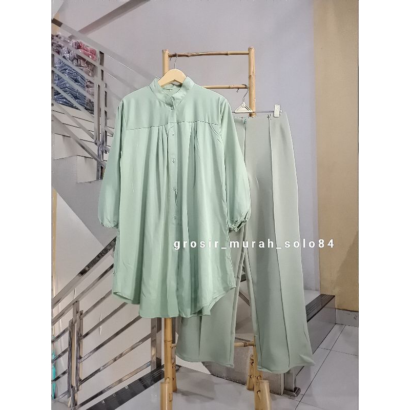 Setelan Wanita Jumbo Anya Tunik Rayon Polos + Celana Kulot Fashion Terbaru
