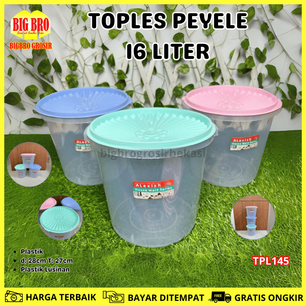 BB Toples Peyele 16 Liter Alexish | Toples Plastik Bulat Kerupuk Serbaguna