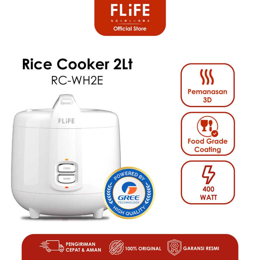FLIFE Rice Cooker Anti Lengket - 2 Liter - Pemanasan 3D - Eco Ceramic - Magicom Listrik - RC-WH2E