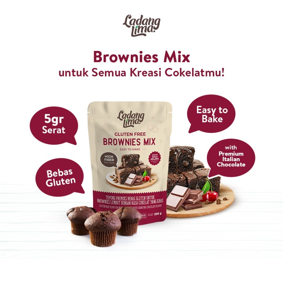 

Brownies Mix 230g Ladang Lima - Tepung Brownies Instant Gluten Free New Formula