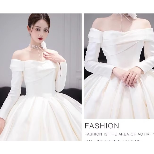 GAUN PERNIKAHAN WEDDING DRESS BALLGOWN SATIN SABRINA / WHITE  DRESS / SATIN DRESS