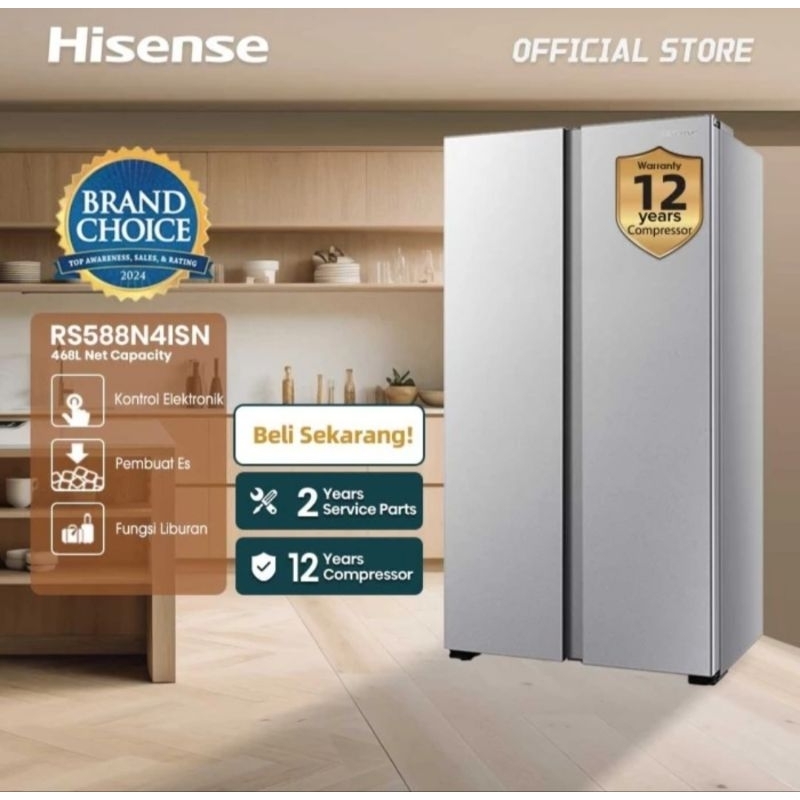 KULKAS HISENSE SIDE BY SIDE 2 PINTU REFRIGERATOR 468LITER RS588N4ISN KULKAS HISENSE SIDE BY SIDE