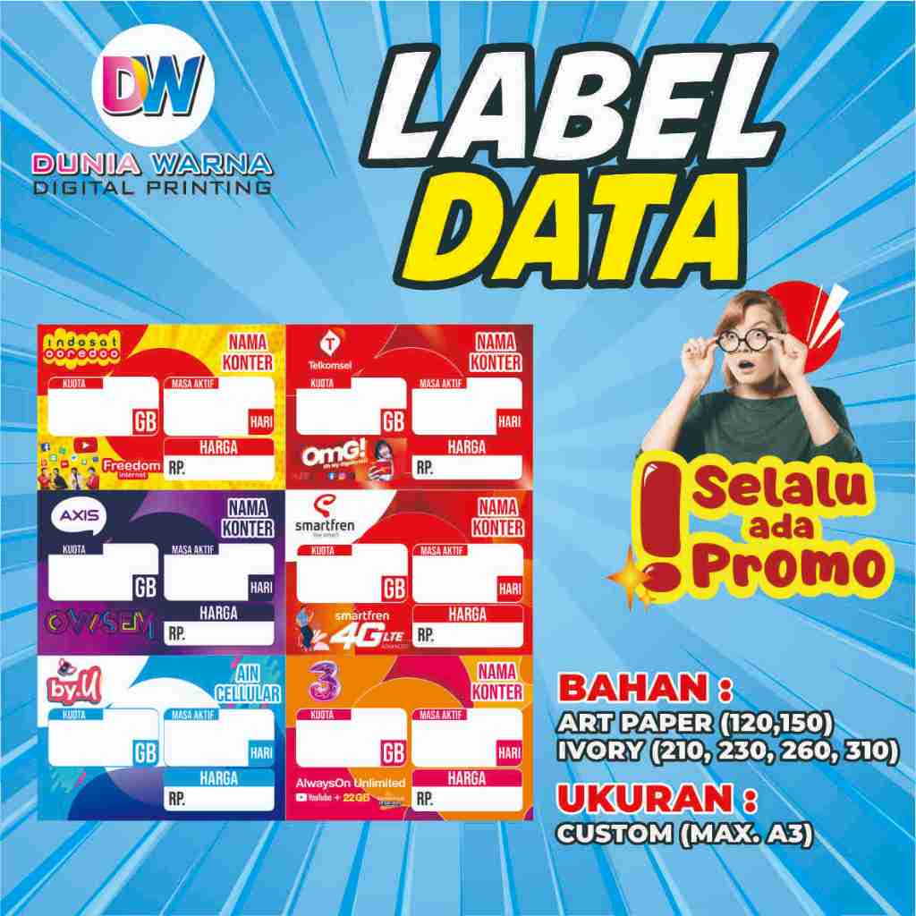 

Cetak Display Harga Paket Data Etalase Konter Murah / Label Voucher Pajangan / Label Paket Data Portrait