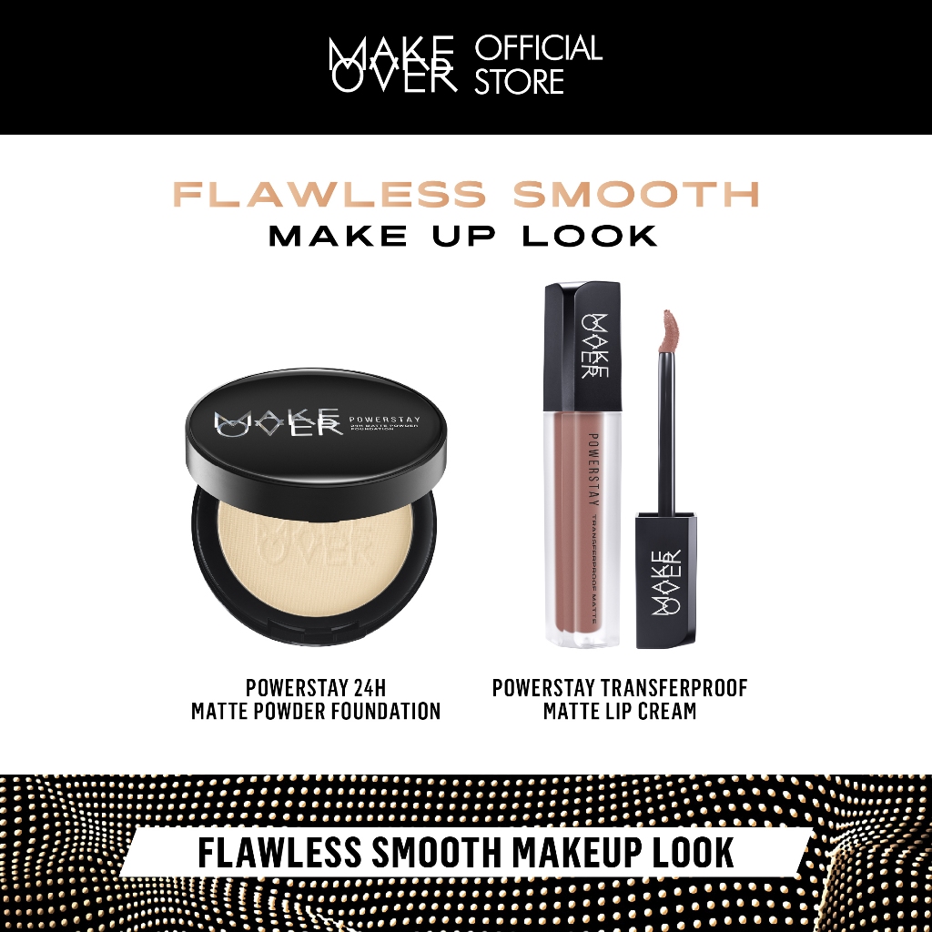 MAKE OVER Flawless Smooth Makeup Look - Powerstay 24H Matte Powder Foundation + Transferproof Matte 