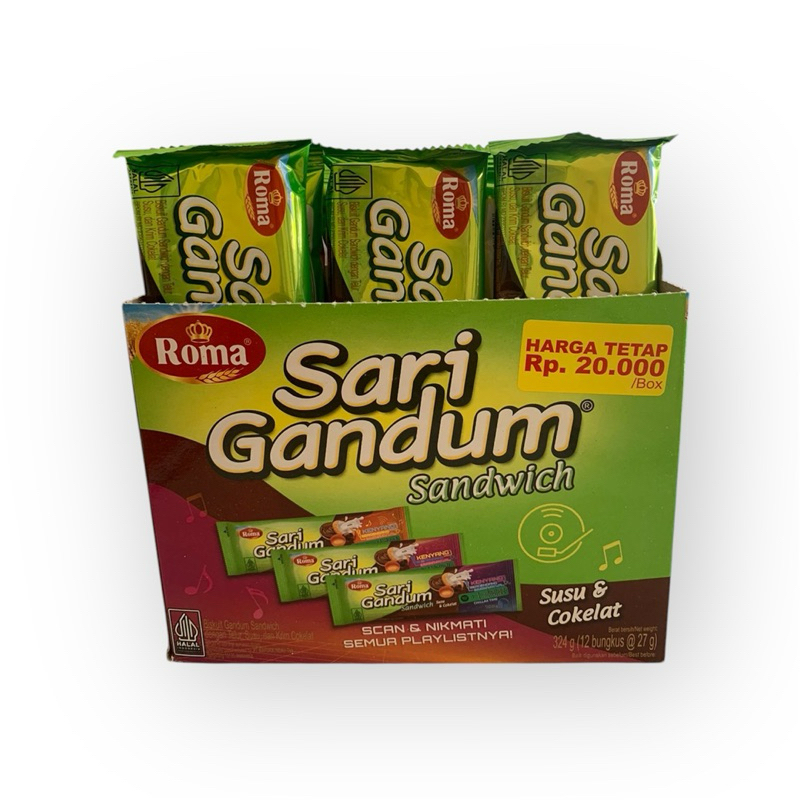 

Roma Sari Gandum Sandwich Susu & Cokelat - Netto 12 pcs x 39gr
