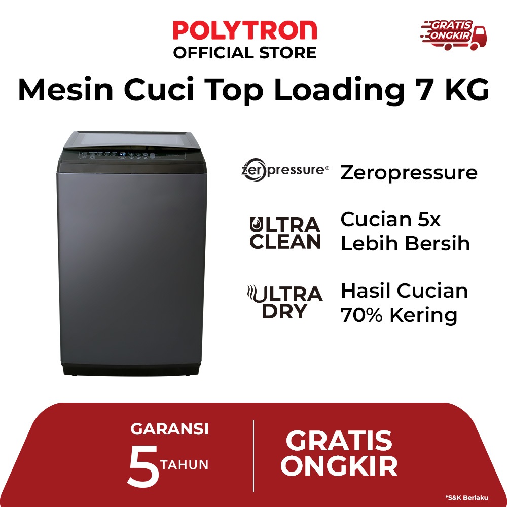 POLYTRON Mesin Cuci 1 Tabung Zeromatic Laguna series  Hijab 7 KG - PAW 7029Y