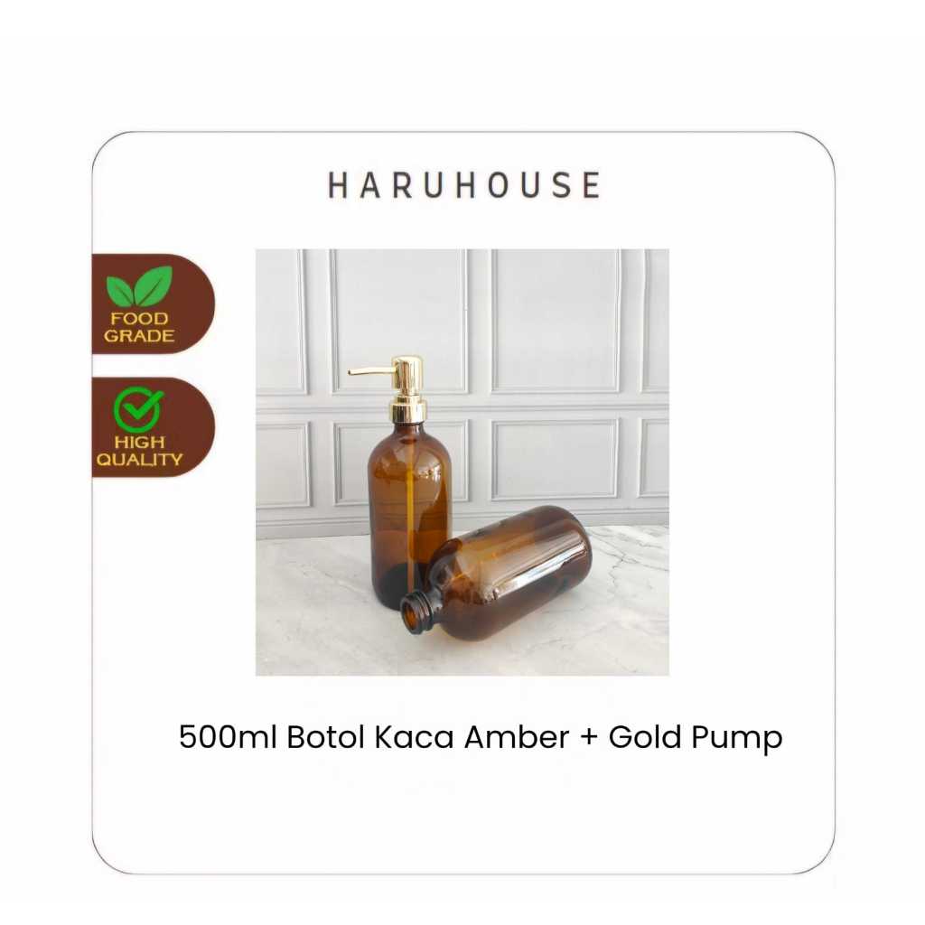 500ml Botol Kaca Pump Amber + Gold Pump