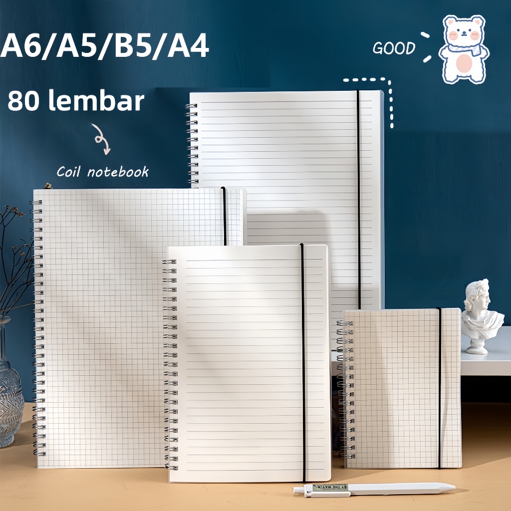 

Notebook Ring Spiral A4 B5 A5 A6 (80 Lembar) Line Blank Grid - Transparant Cover