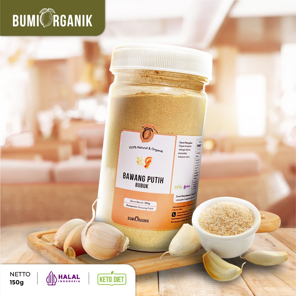 

BAWANG PUTIH BUBUK 150G MURNI PREMIUM ASLI TANPA CAMPURAN ASLI 100% ORIGINAL / PURE GARLIC POWDER ORGANIC / BAWANG PUTIH MURAH /BUMBU DAPUR / BAWANG PUTIH HALUS BUMBU REMPAH ALAMI / NUTRIFARM / BRAGG/ DARI BUMI /GEMELI LEMOVITA NUTRILOGY OFFICIAL BEORGANI