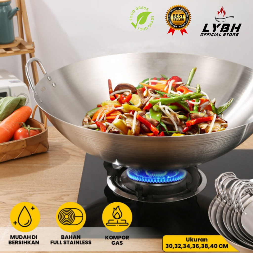 COD Wajan wajan penggorengan tebal semua stainless steel/wajan anti lengket stainless steel 304 asli