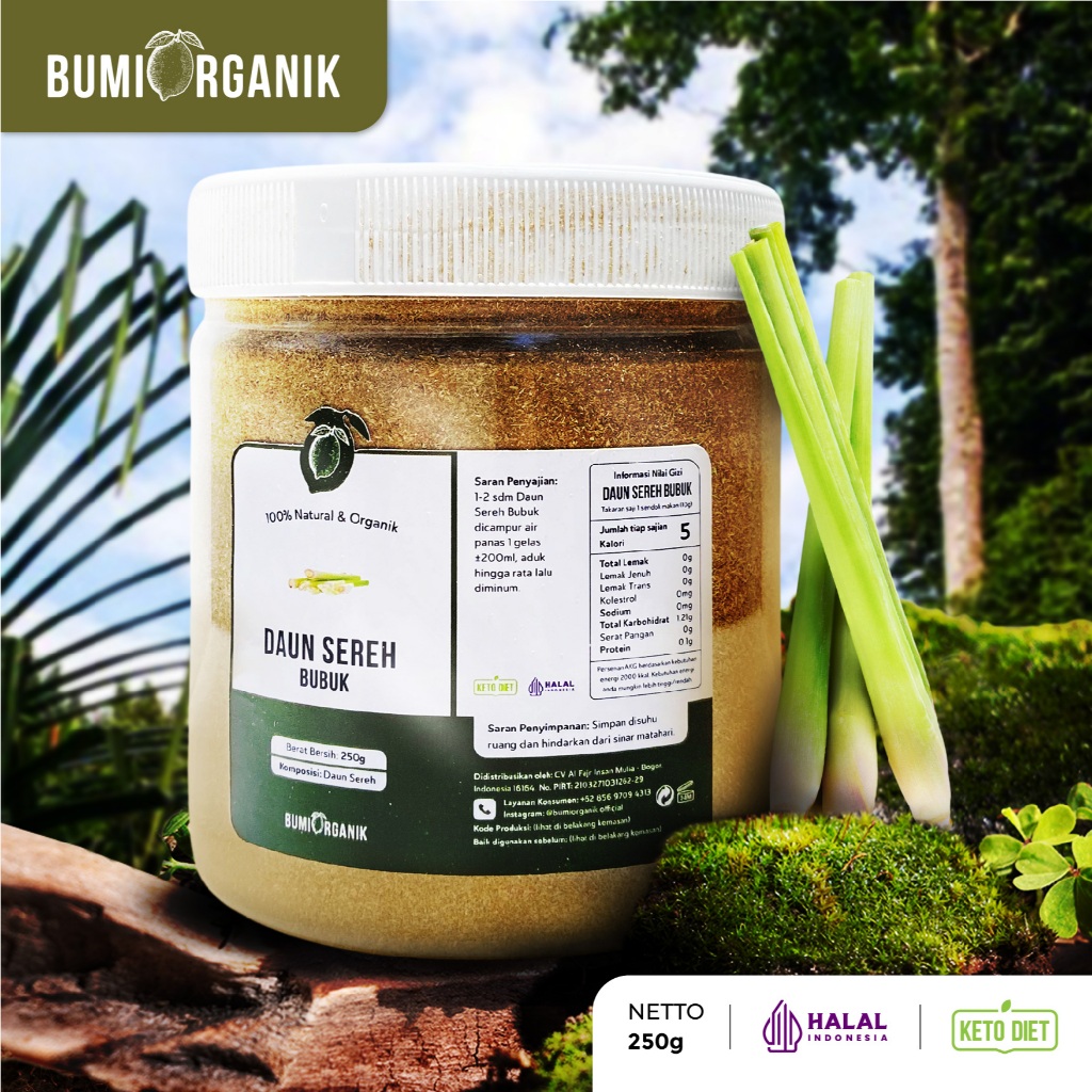 

DAUN SEREH BUBUK TANPA CAMPURAN ASLI 100% ORIGINAL 250G GROUND LEMONGRASS POWDER DAUN SERAI BUBUK BAHAN POKOK POWDER BUMBU REMPAH ORGANIK KUALITAS PREMIUM BUMBU DAPUR BUBUK LENGKAP NUTRIFARM BRAGG DARI BUMI GEMELI LEMOVITA OFFICIAL BEORGANIK