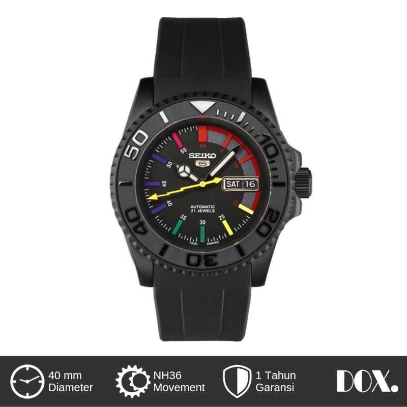 Mod Seiko Rainbow Black NH36 Day Date Strap Rubber Submarine