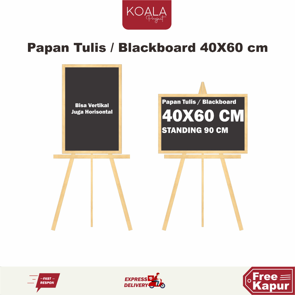 

PAPAN TULIS KAPUR HITAM BLACKBOARD CHALKBOARD 40X60 CM STANDING 100CM INSTAN KHUSUS AREA MALANG