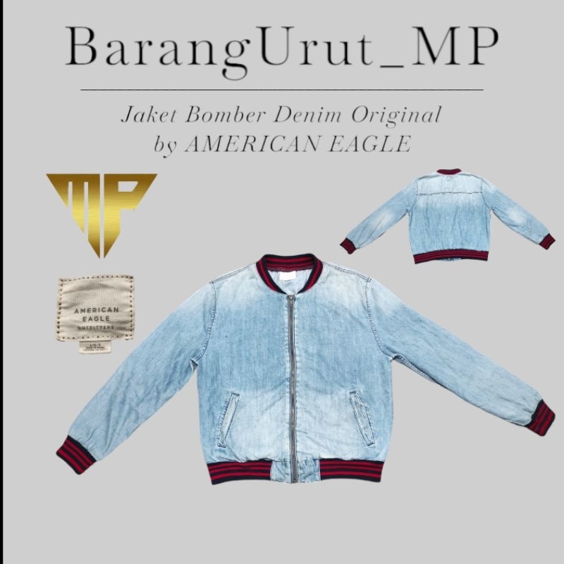 Jaket Bomber Vintage bahan Denim brand AMERICAN EAGLE Second Original