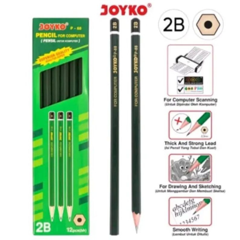 

1 pak (12 pcs) pensil 2B joyko 88 hijo