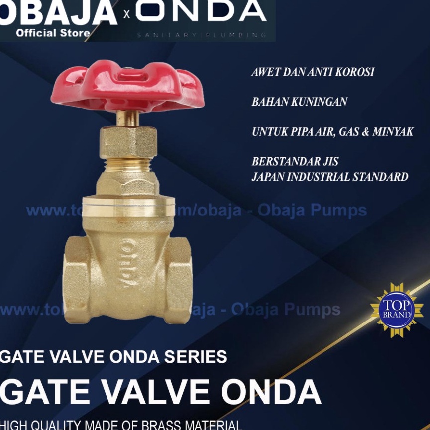 TOPSALE Onda Stop Kran Putar 12 Onda Gate Valve 12 Gate Valve kuningan Onda