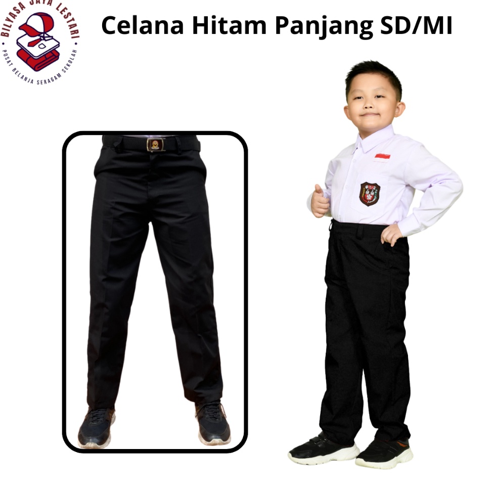 Stok Terbaru Celana Hitam Panjang Pria Anak Laki Bawahan Sekolah SD Madrasah Pinggang Karet
