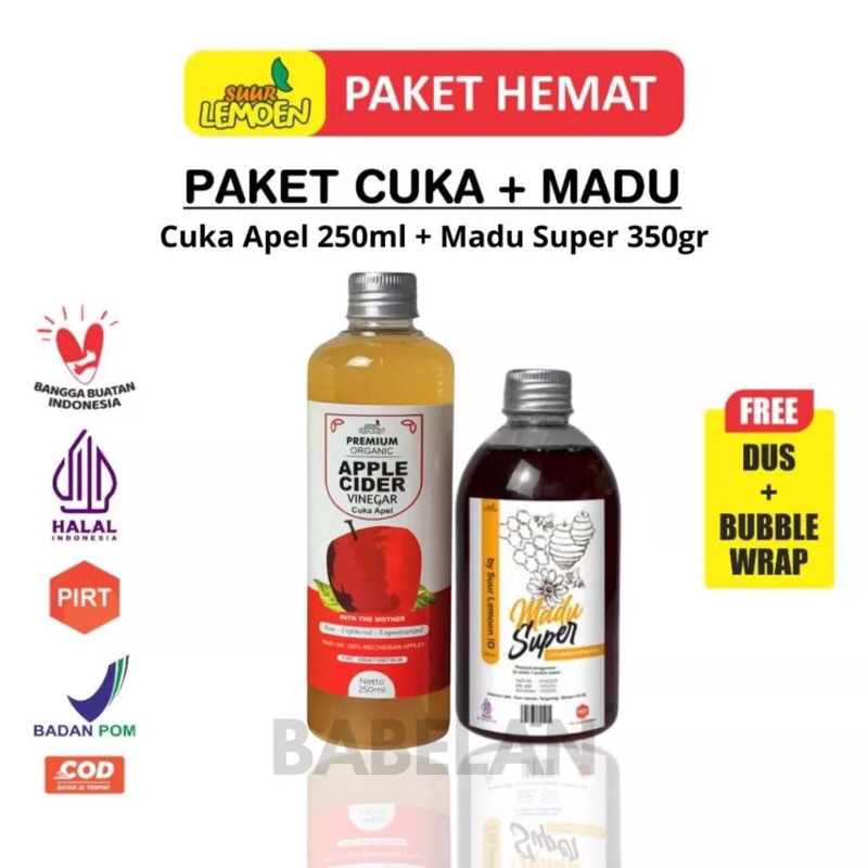 

Paket 2in1 cuka apel 250 ml madu multifora 350 ml suur lemoen -By Aleska store ID