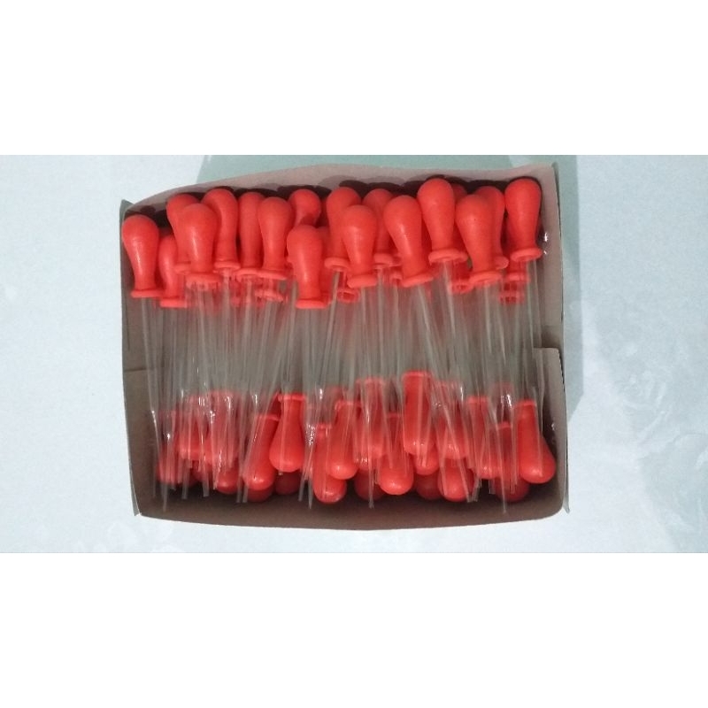 PIPET TETES KACA 9CM KARET MERAH ISI 100PCS/BOX