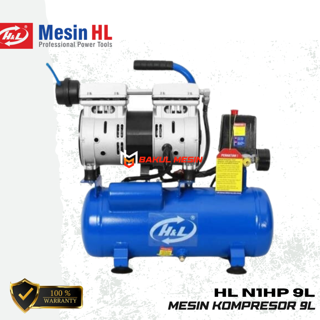 Mesin Kompresor Angin Compressor 1HP H&L HL N1HP 9L OILESS