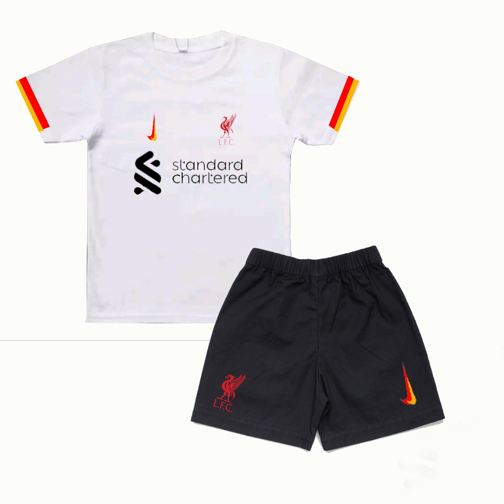 Setelan Kaos Baju Bola Anak LiverpoolFC Musim Third  - Baju + Celana Katun Combed