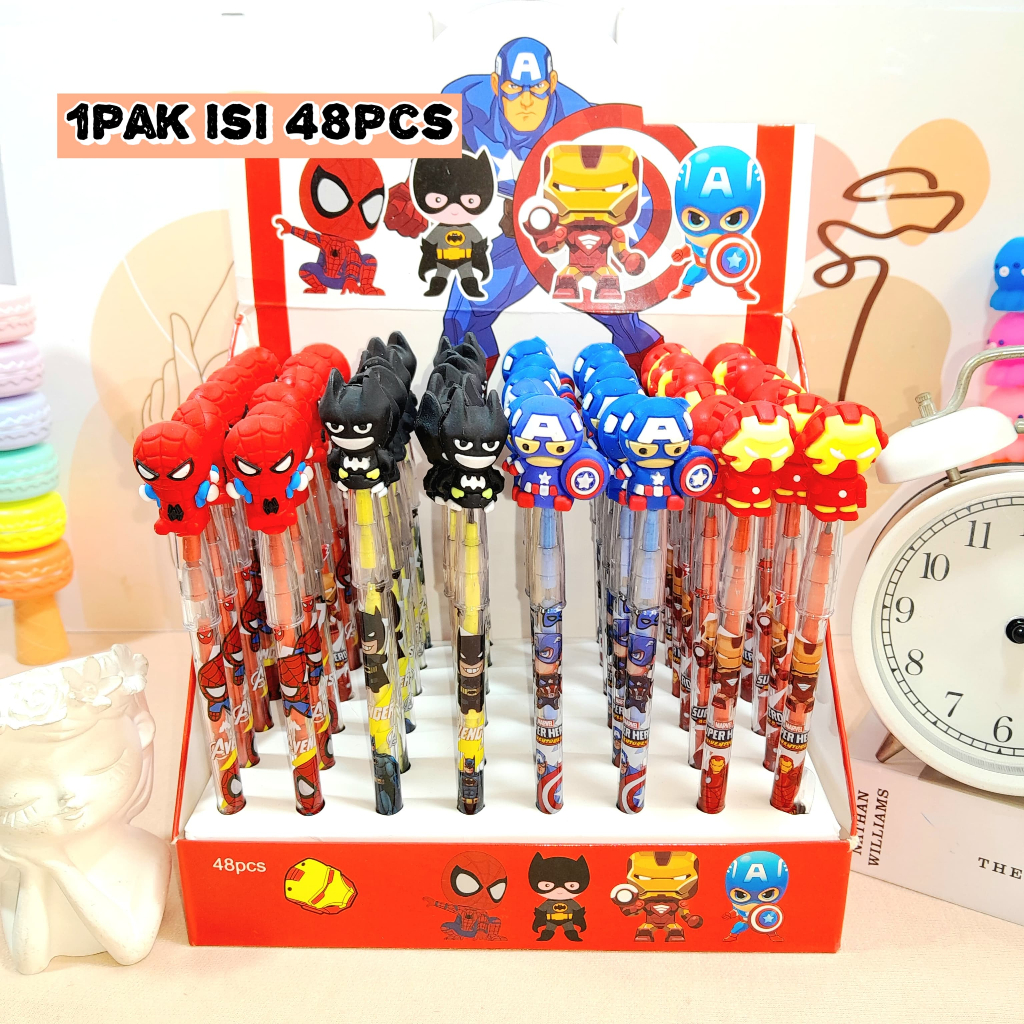 

PENSIL SUSUN LUCU SUPER HERO AVENGERS 4 KARAKTER IMUT BISA GROSIR COD PENSIL PELURU BENSIA SUPERHERO SPIDERMAN BATMAN IRONMAN CAPT AMERICA HARGA TERMURAH KUALITAS TERJAMIN