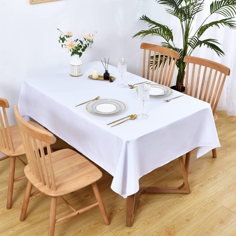Taplak Meja Putih Polos Tebal 4 6 8 Kursi - Taplak Meja Makan Putih Kain Linen 140x200 cm