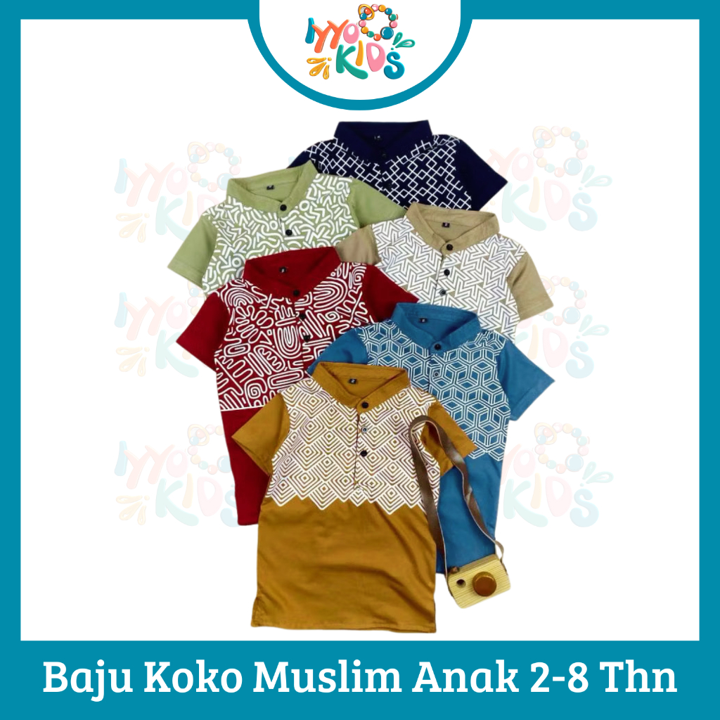 IYYO KIDS | Kareem Baju Koko Anak Cowok 2-8 Tahun / Atasan Koko Kaos Anak Kaos Koko Anak Katun Koko 