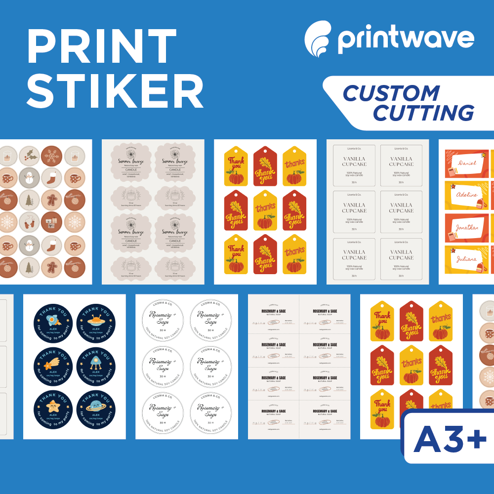 

Print Stiker Sticker A3+ Custom | Sticker HVS, Chromo, Vinyl Glossy, Vinyl Matte, Vinyl Transparan, Kraft, Silk, Hologram, Gold, Silver