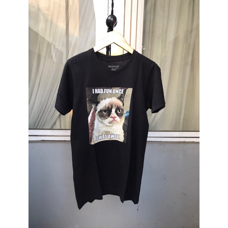 Baju Kaos Shirt Pria Grumpy Cat Kucing Meme Ripple Junction Black Hitam Size S