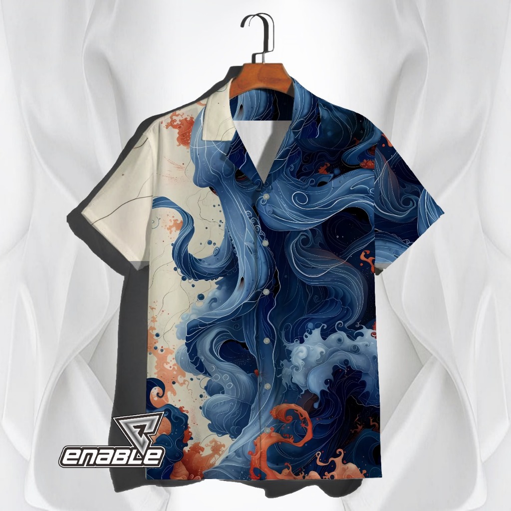 ENABLE - Baju Kemeja Full Print Motif Abstrak Full Color - Kemeja Pria Wanita KUALITAS PREMIUM - Baj