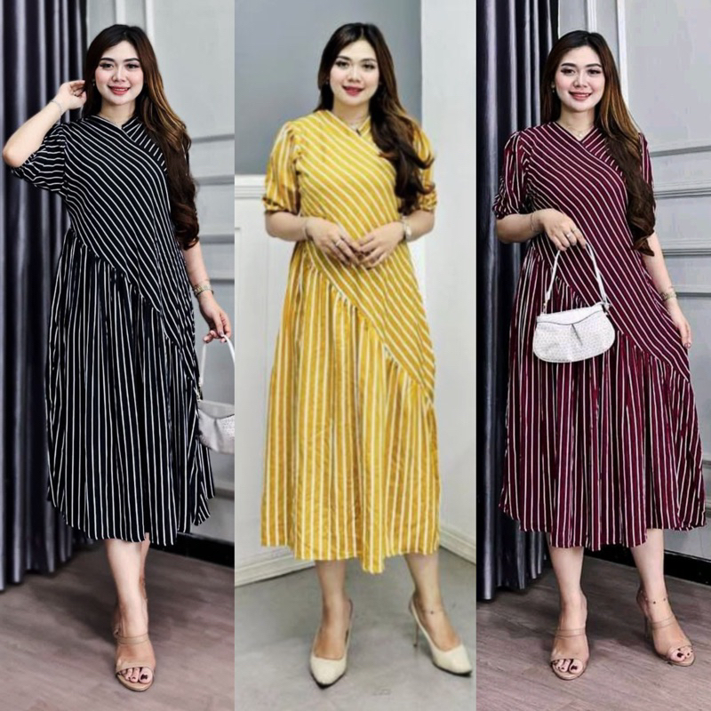 Daster kimono rayon salur premium busui friendly resleting depan pakaian wanita santai dress remaja 