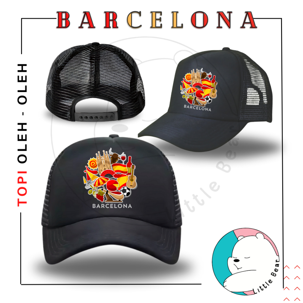 Littlebear Topi Souvenir Barcelona - Topi Trucker Oleh Oleh Barcelona Type 1