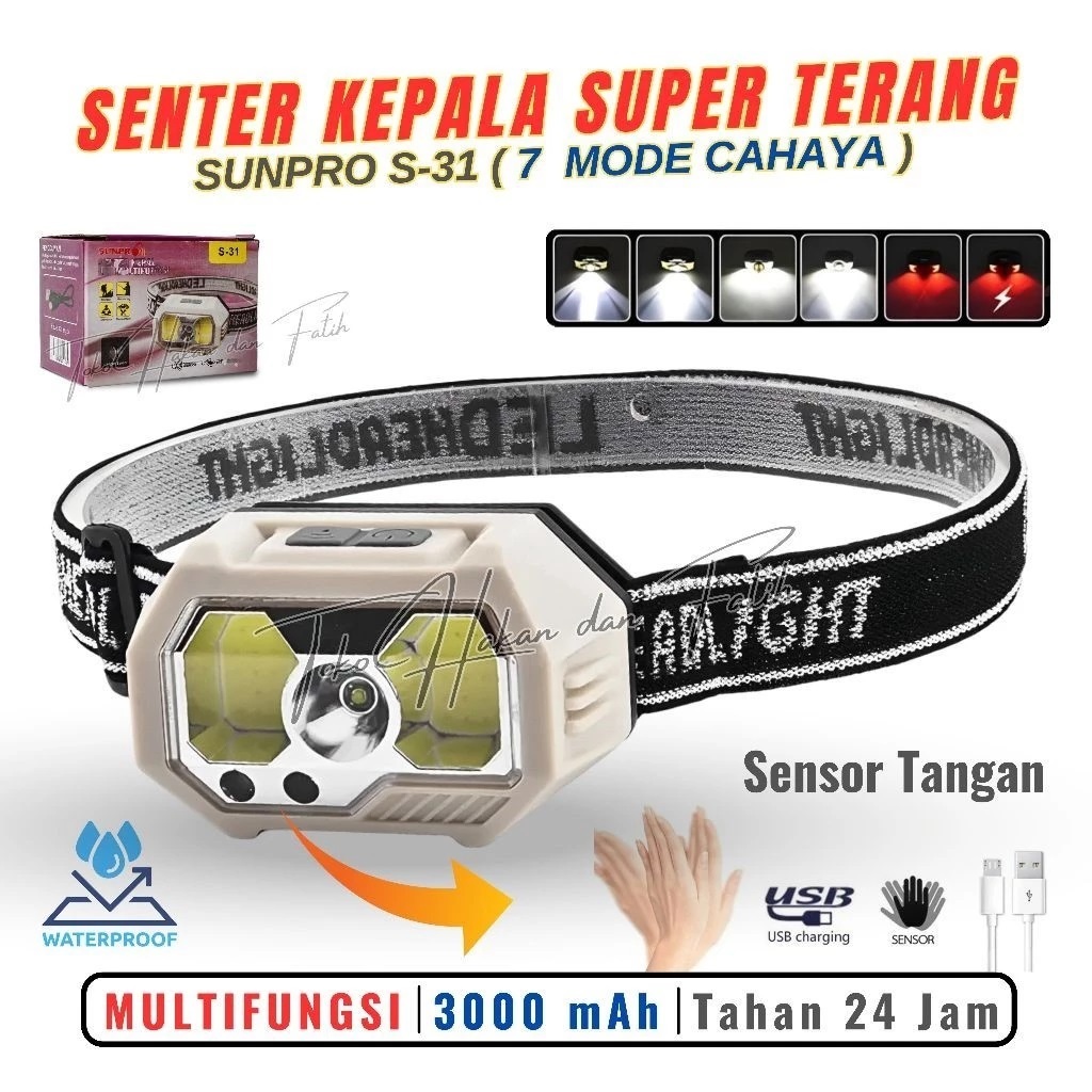 Senter Kepala Led Sensor Multifungsi Sunpro S-31 Senter Mini LED Darurat