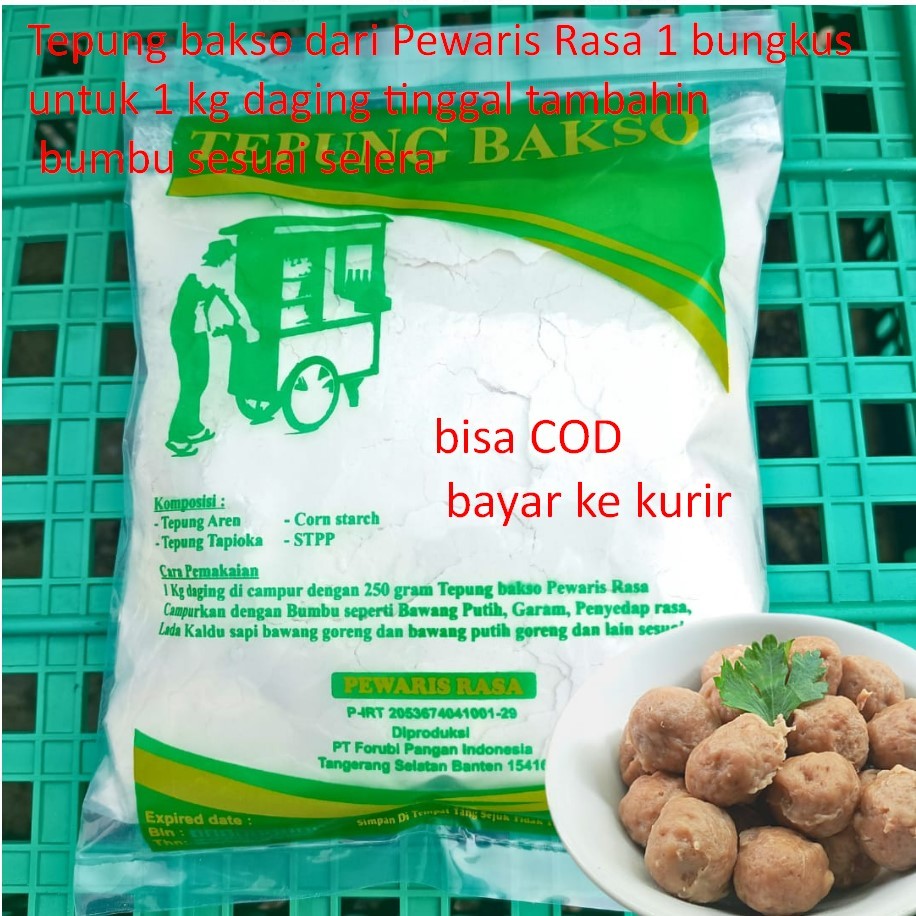 

Tepung bakso dari Pewaris Rasa 1 bungkus untuk 1 kg daging tinggal tambahin bumbu sesuai selera