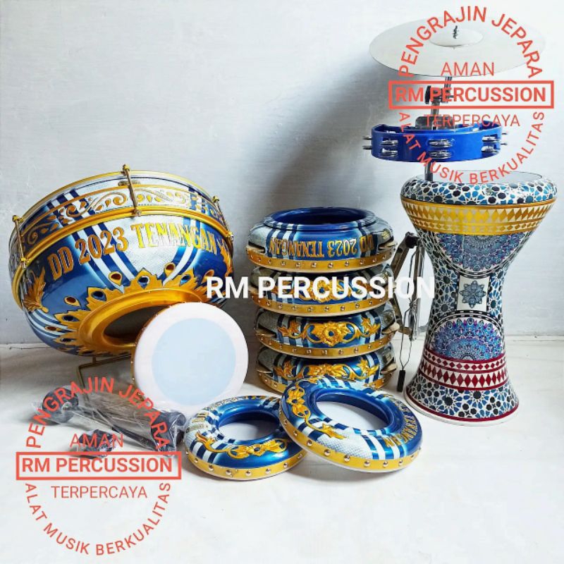 Rebana Hadroh Jepara 1 Set Ukir + 1 Set Simbal