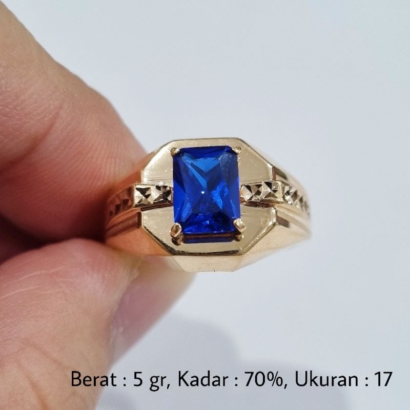 Cincin Emas Pria Mata Biru Ukuran Ring Size 17 Kadar 16K 70% 700 - S12 / 5 gr