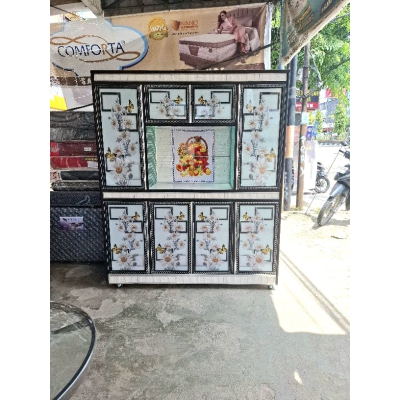 lemari piring lemari dapur rak piring aluminium kaca 8 pintu