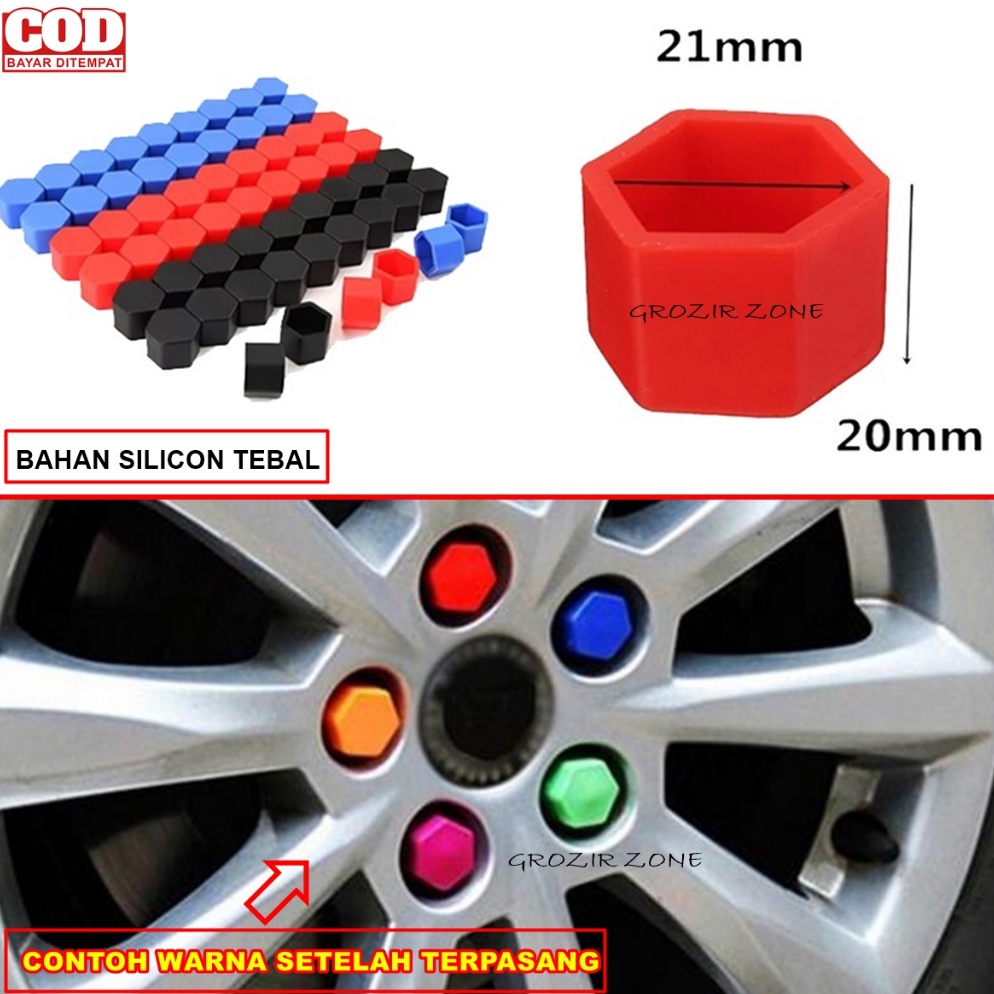 Modern Tutup Baut Velg Mobil Variasi Ukuran 19 21mm Isi 2pcs Bahan Karet Cover Baut Roda Lugnuts GZ