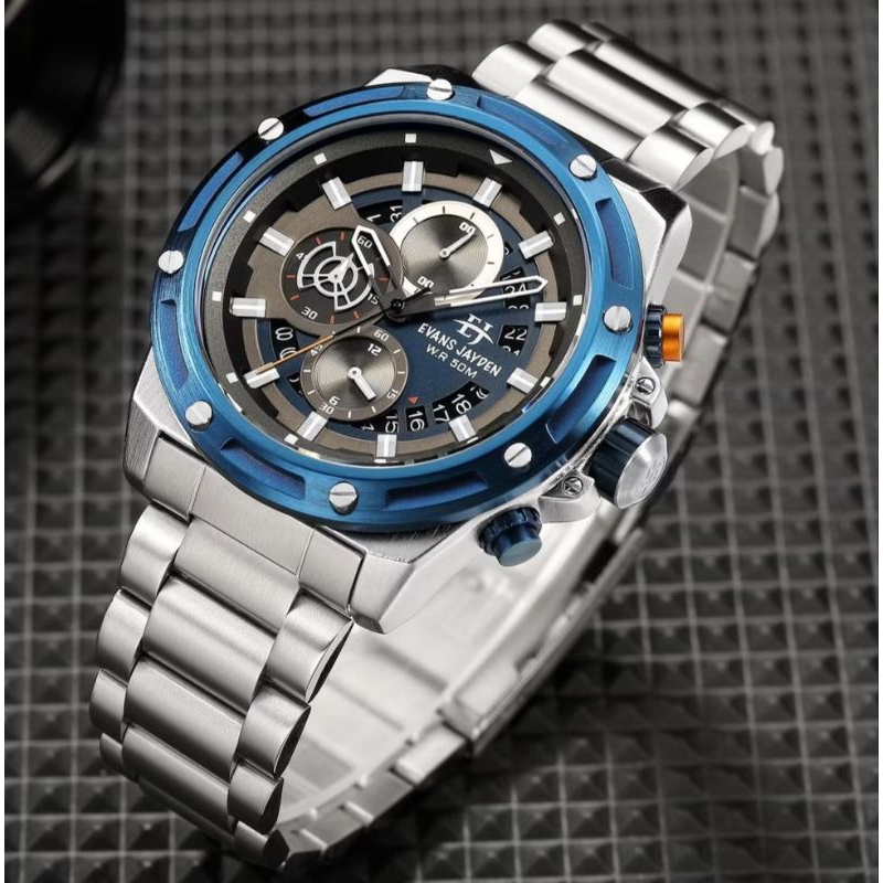 Evans Jayden Jam Tangan Pria 9597 Rantai Stainless Steel Chronograph Kaca Sapphire Original Garansi