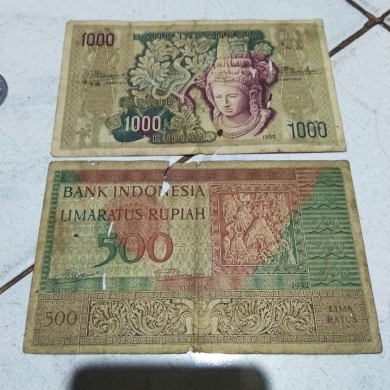 Uang lama  500 dan 1000 Rupiah Tahun 1952