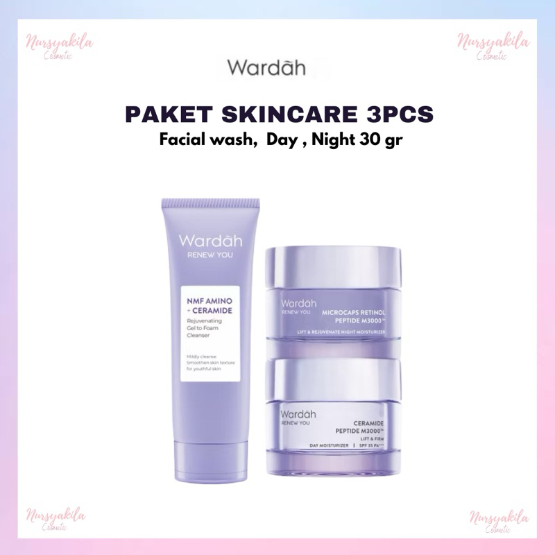Wardah Renew You Anti Aging Paket Skincare 3pcs - Facial Wash + Day + Night Cream 30 gr